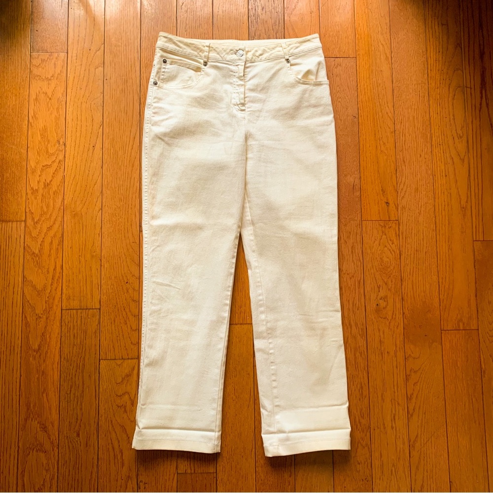 St. John Collection Marie Straight Leg Pants Cream Size 6 Made In USA
